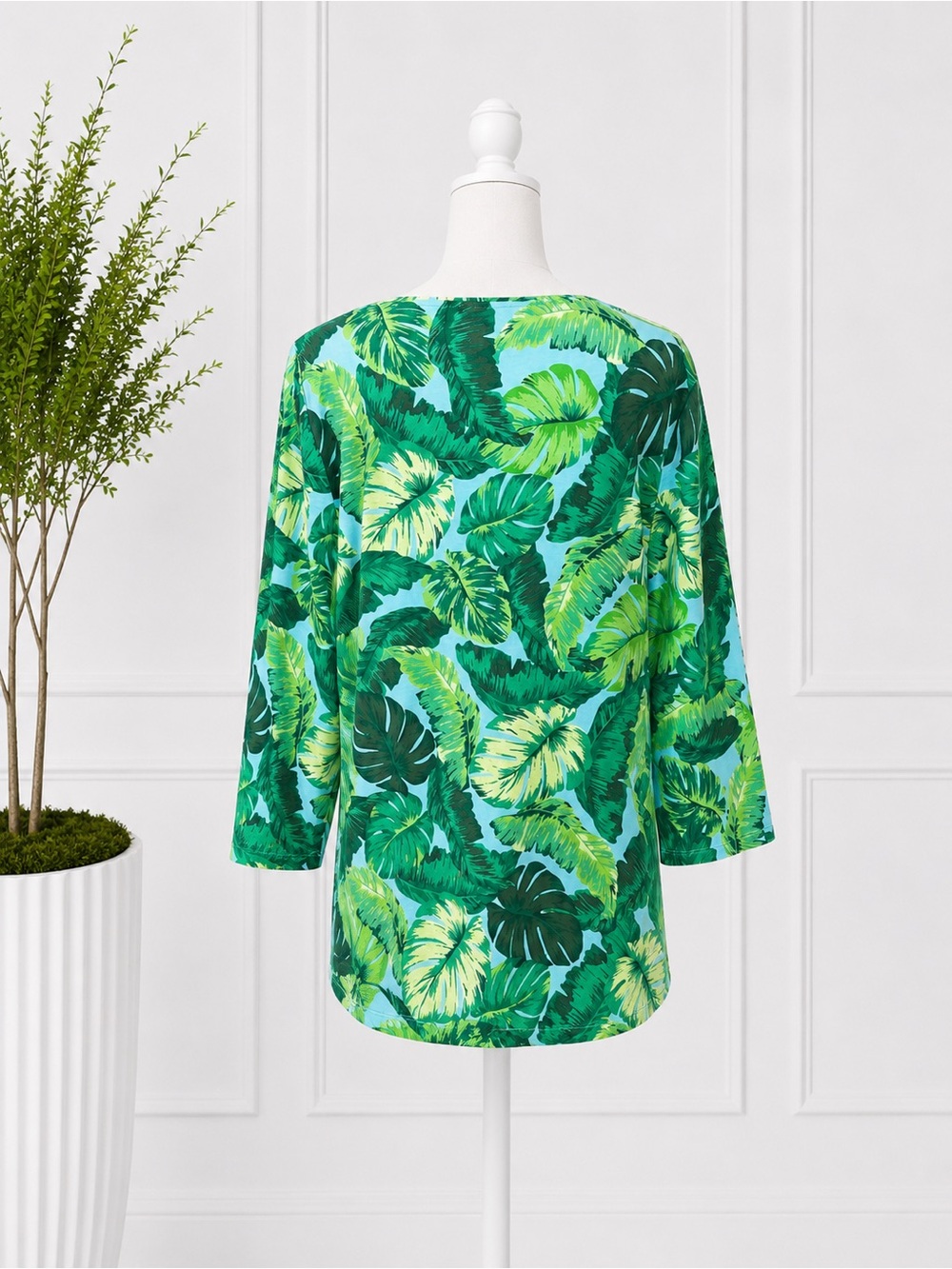 Talbots Tropical Palm Leaf Tee Top XL Petite Green Blue Resort Coastal - Picture 4 of 5